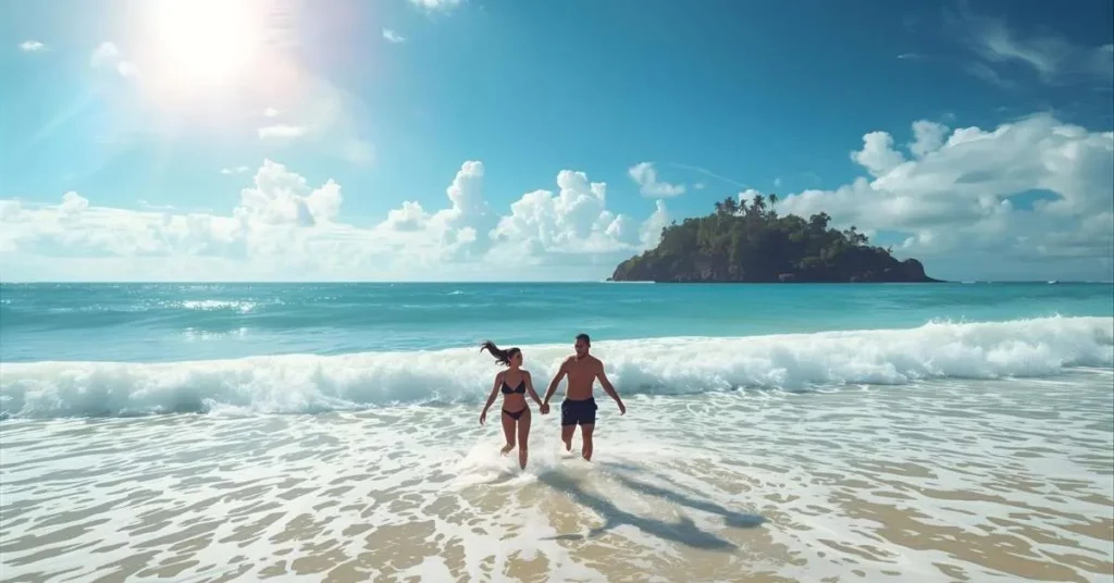 Romantic Short Couple Beach Captions